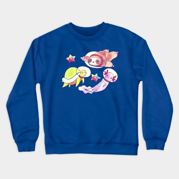 Space Sloth Turtle and Axolotl Crewneck Sweatshirt by saradaboru